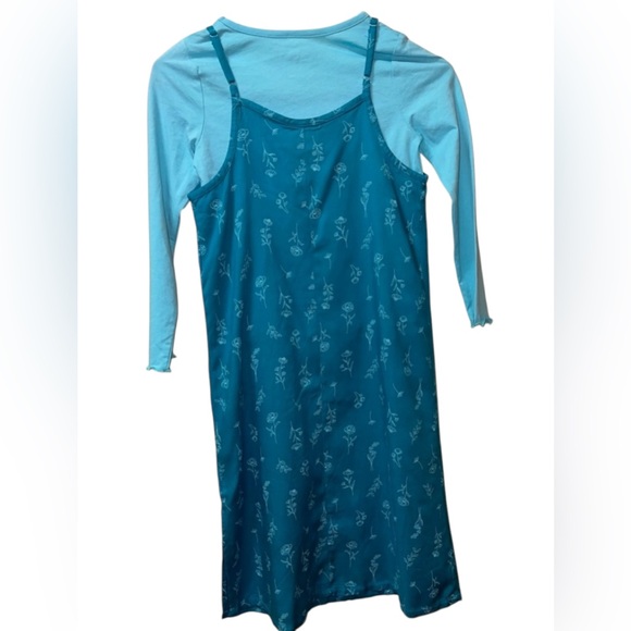 THEREABOUTS TWO PIECE DRESS & T-SHIRT SET PAGODA FLORAL GIRL BLUE COLOR SIZE 7/8 - Picture 3 of 12